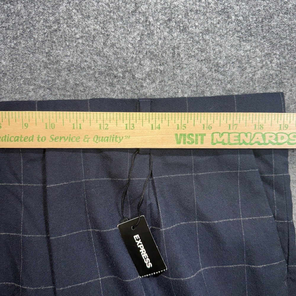 Express Slim Pleated Dress Pants Mens 36x34 Blue Windowpane Plaid Cotton Stretch - Picture 10 of 16